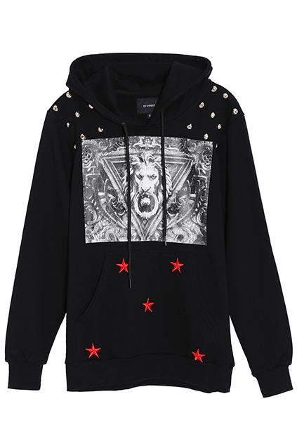 Romwe Lion Rivet Star Hooded Sweatshirt