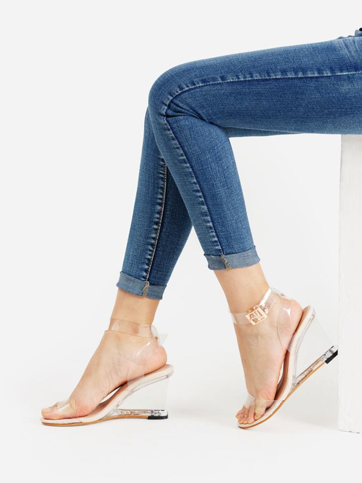 Romwe Metal Buckle Strappy Wedge Sandals