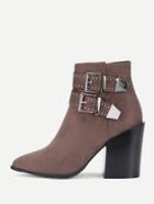 Romwe Double Buckle Pointed Toe Boots