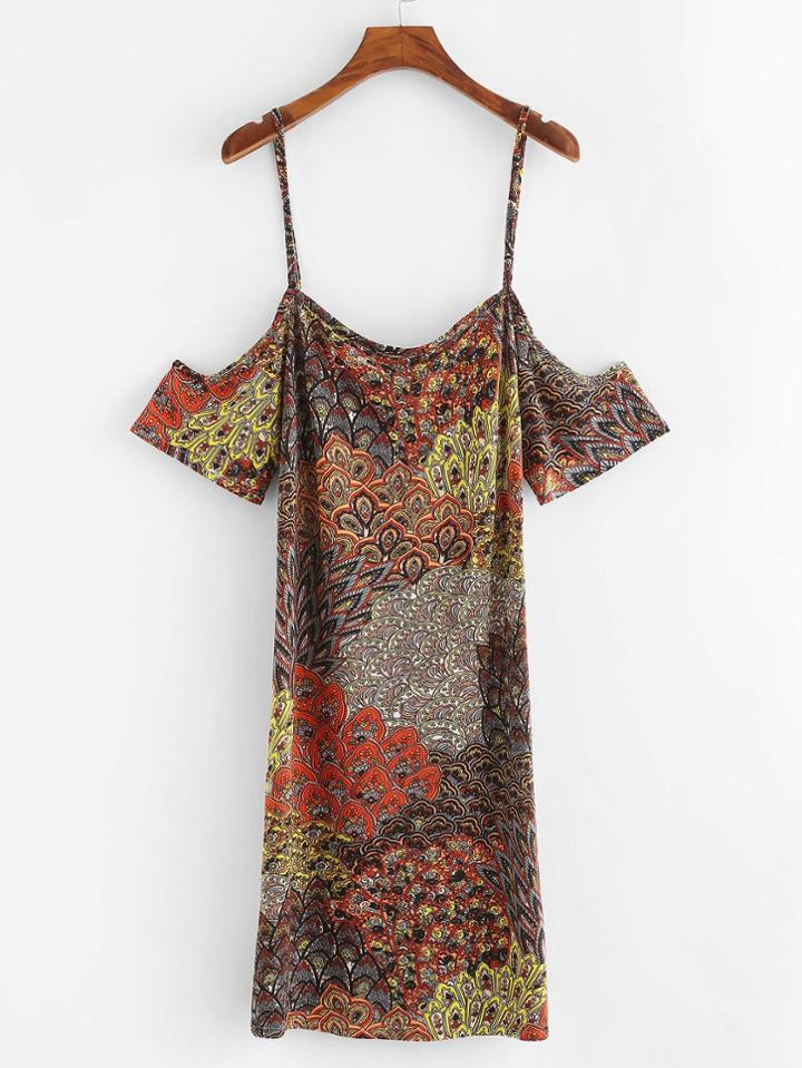 Romwe Open Shoulder Geo Print Dress