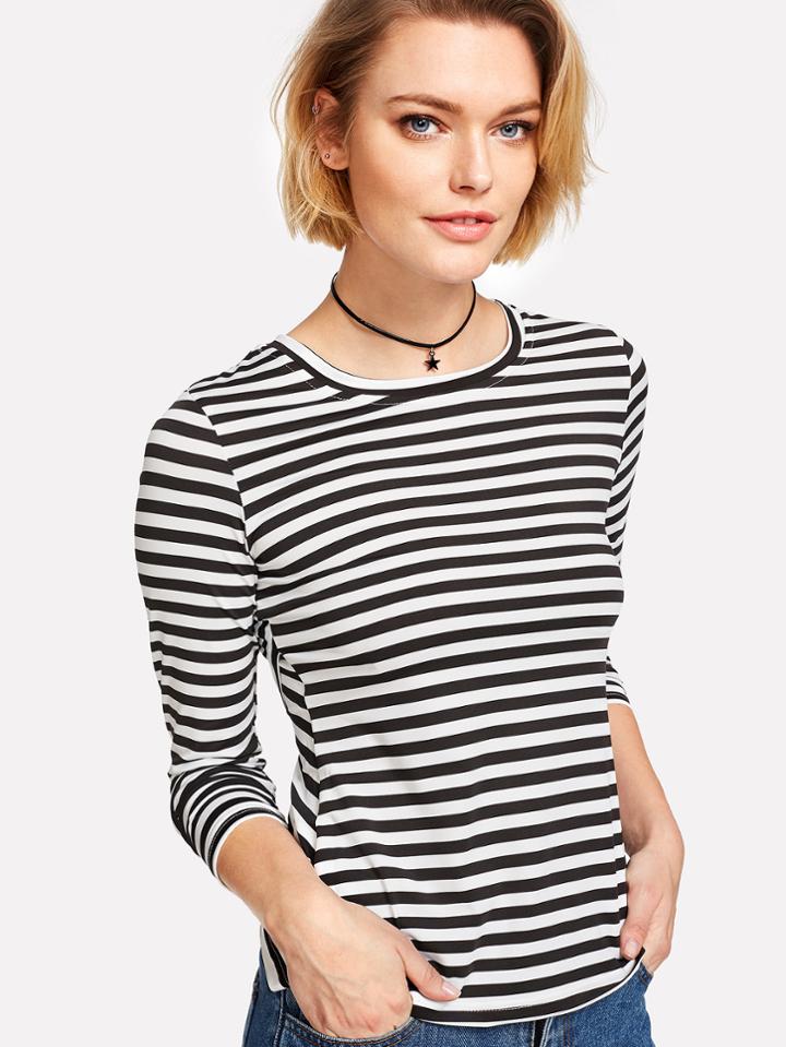 Romwe Striped Knit Tee