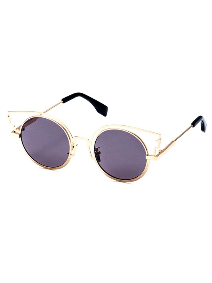 Romwe Gold Hollow Frame Grey Lens Sunglasses