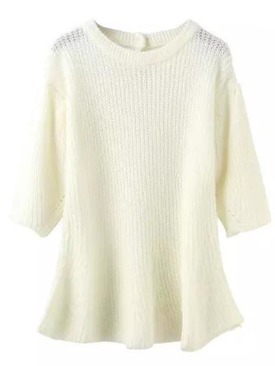 Romwe Puff Sleeve Hollow Beige Sweater