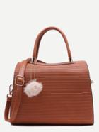 Romwe Brown Pom Pom Embossed Pu Bowling Bag
