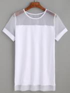 Romwe White Sheer Mesh Panel T-shirt