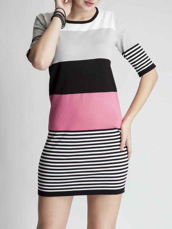 Romwe Elbow Sleeve Striped Jersey Dress