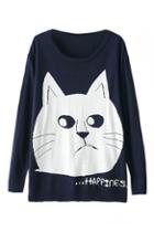Romwe Cartoon Cat Face Knitted Jumper