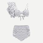 Romwe Polka Dot Asymmetrical Ruffle Top With Ruched Bikini