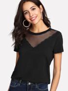 Romwe Mesh V Neck T-shirt