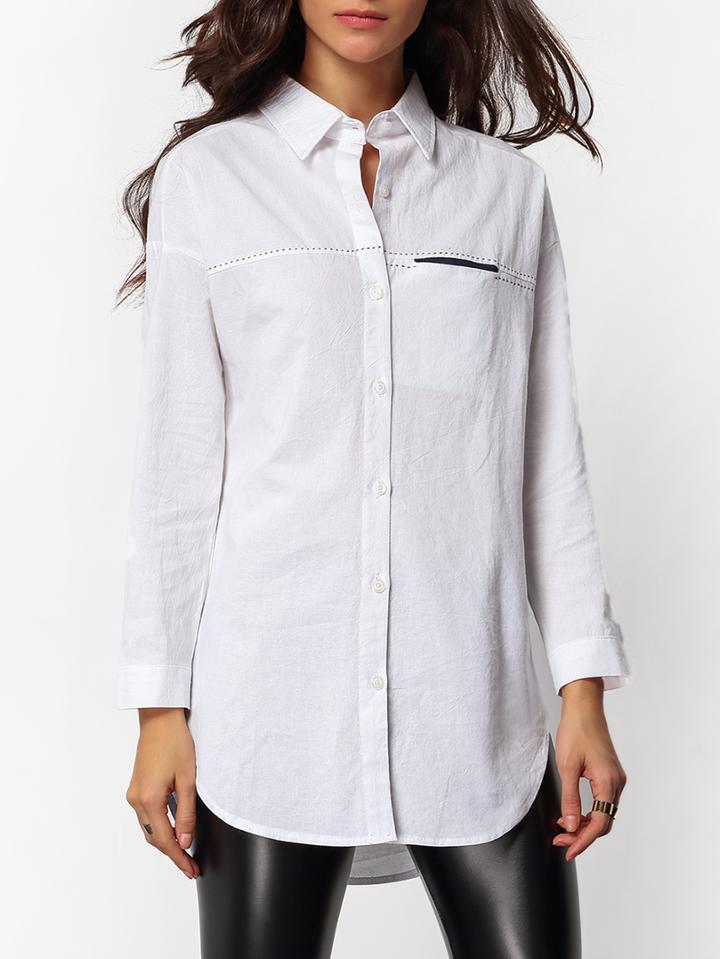 Romwe Lapel Dip Hem Boyfrined Blouse
