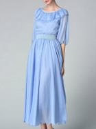 Romwe Blue Ruffle Elastic-waist A-line Dress