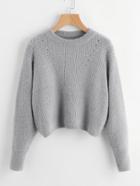 Romwe Eyelet Detail Crop Fuzzy Jumper