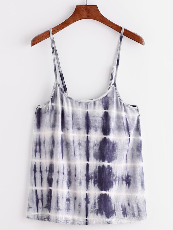 Romwe Navy Tie Dye Print Cami Top