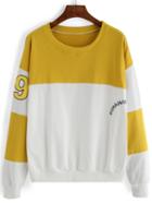 Romwe Color-block Letter Embroidered Sweatshirt