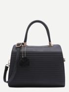 Romwe Black Pom Pom Embossed Pu Bowling Bag