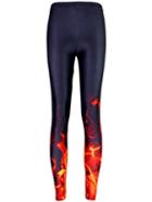 Romwe Black Elastic Waist Fire Print Slim Leggings