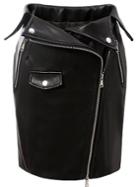 Romwe Black Oblique Zipper Bodycon Pu Skirt