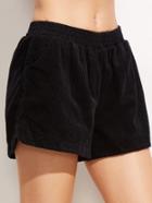 Romwe Black Corduroy Elastic Waist Shorts