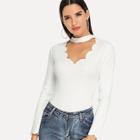 Romwe Scallop Trim Solid Skinny Tee