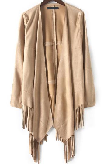 Romwe With Tassel Loose Apricot Coat