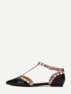 Romwe Black Ponited Out T-strap Sandals