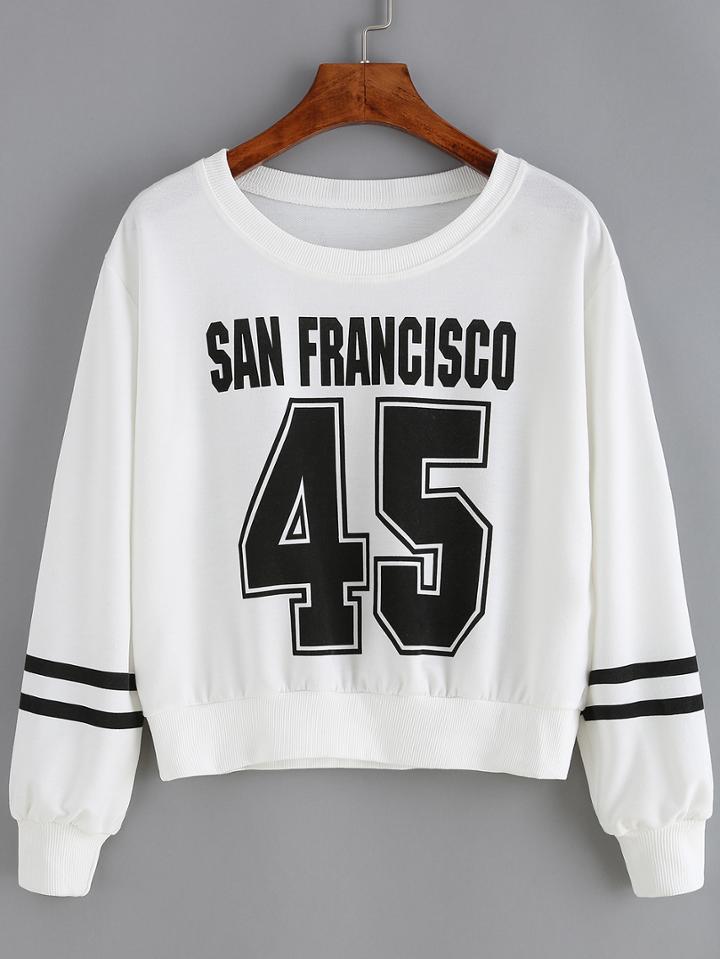 Romwe Letters 45 Print Crop Sweatshirt