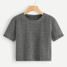 Romwe Solid Crop Glitter Tee