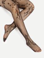 Romwe Floral Pattern Jacquard Pantyhose Stockings