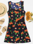 Romwe Fruit Print Pleated Dress
