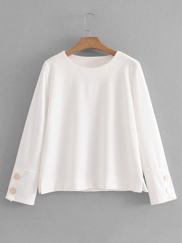 Romwe Button Cuff Side Slit Top