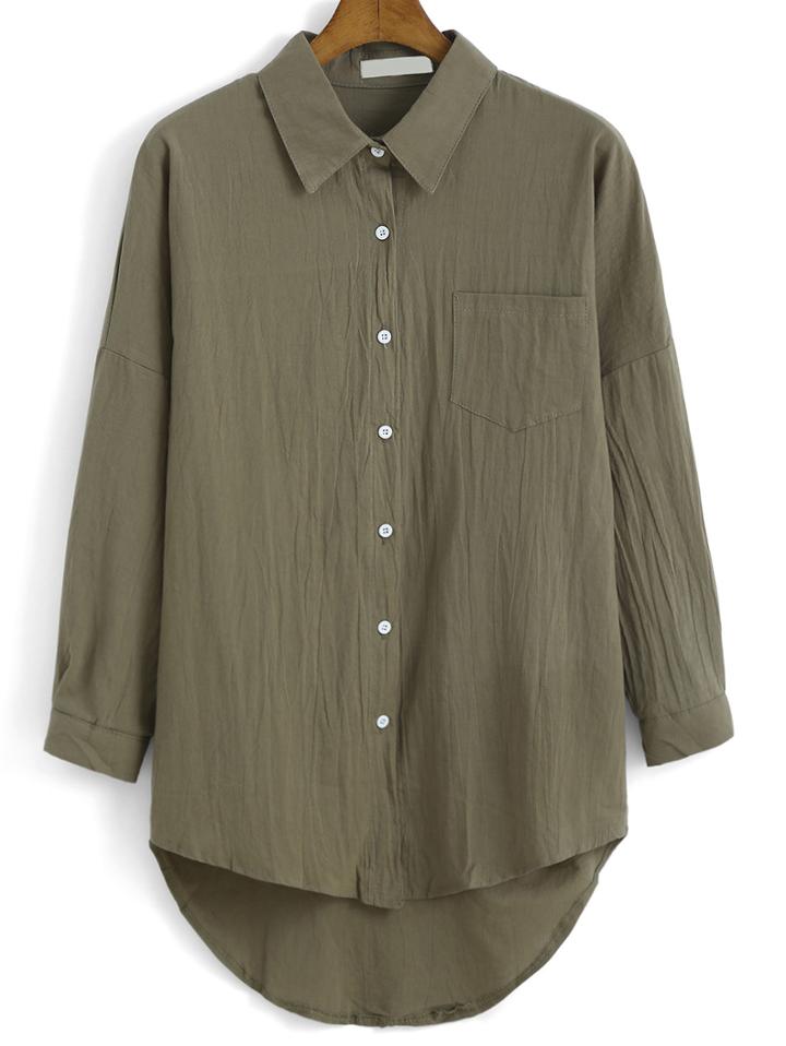 Romwe Lapel Dip Hem Cartoon Print Blouse