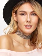Romwe Black Rhinestone Encrusted Hollow Out Wide Choker Necklace