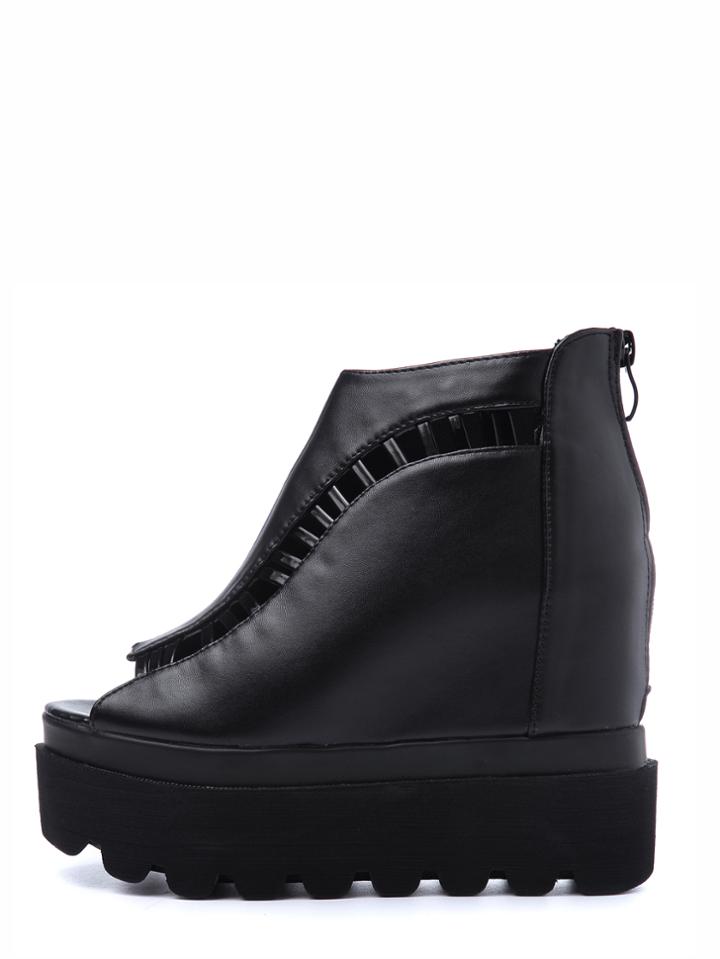 Romwe Black Peep Toe Hollow Boots