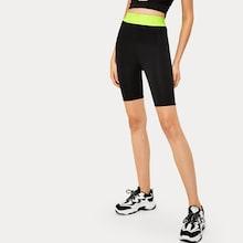 Romwe Contrast Panel High Waist Biker Shorts