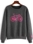 Romwe Round Neck Bicycle Print Grey Sweatshirt