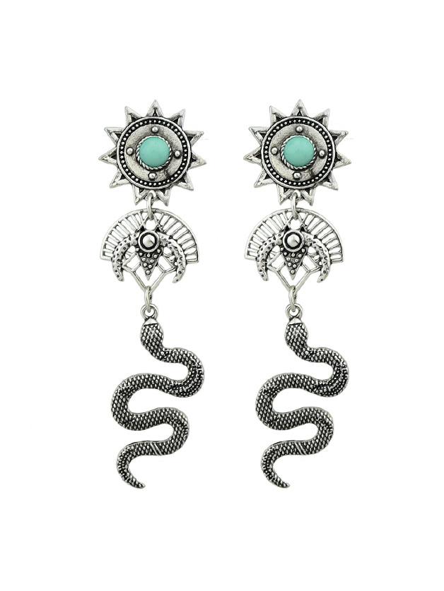 Romwe At-silver Retro Big Snake Dangle Earrings For Women