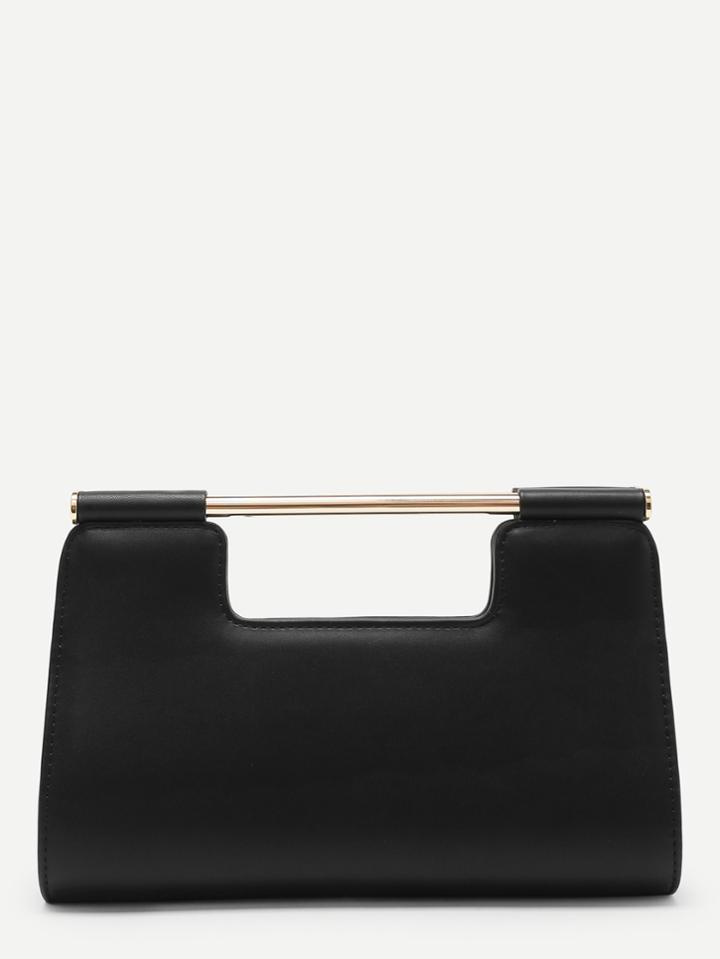 Romwe Pu Clutch Bag With Metal Handle
