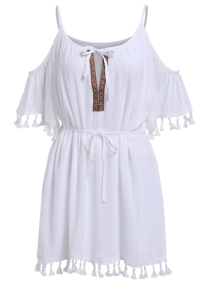 Romwe Off-shoulder Embroidered Dress
