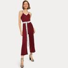 Romwe Ribbed Belted Wide Leg Cami Jumpsuit