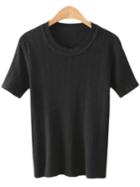 Romwe Black Round Neck Vertical Stripe Knitted T-shirt
