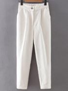 Romwe White Button Up Corduroy Haren Pants