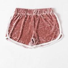 Romwe Plus Contrast Trim Crushed Velvet Shorts