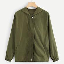Romwe Snap Button Front Solid Hoodie Jacket