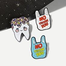 Romwe Plastic Bag & Tooth Brooch Set 3pcs