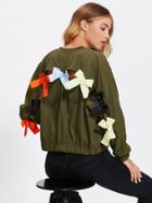 Romwe Dual Pocket Hollow Bow Back Jacket