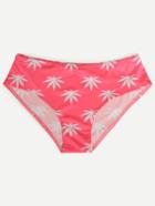 Romwe Pink Leaf Print Bikini Bottom