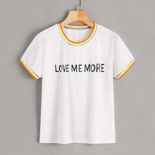 Romwe Striped Panel Letter Print Ringer Tee
