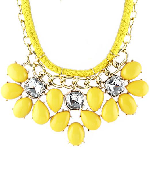 Romwe Yellow Drop Gemstone Chain Necklace