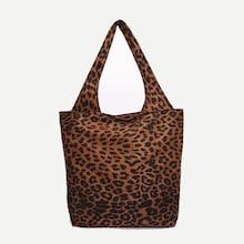 Romwe Leopard Print Corduroy Tote Bag