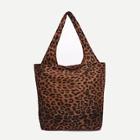 Romwe Leopard Print Corduroy Tote Bag